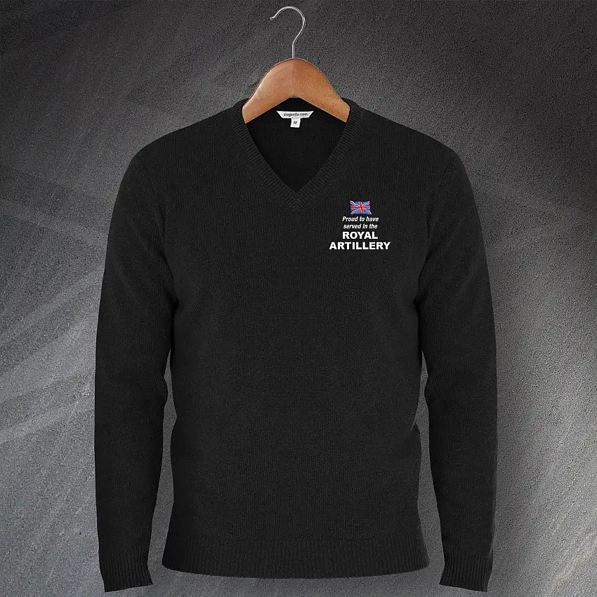 Royal Artillery Jumper Embroidered V-Neck Proud to Have Served